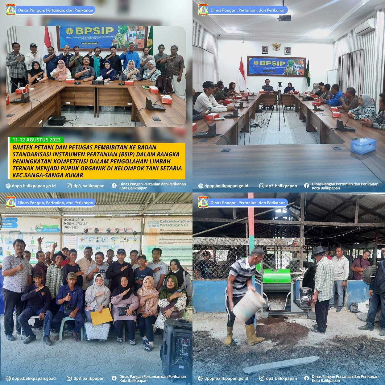 Bimtek Petani dan Petugas Pembibitan ke Badan Standarisasi Instrumen Pertanian (BSIP) dalam rangka Peningkatan Kompetensi dalam Pengolahan Limbah Ternak menjadi Pupuk Organik di Kelompok Tani SETARIA Kec. Sanga-sanga, Kukar Bimtek Petani dan Petugas Pembibitan ke Badan Standarisasi Instrumen Pertanian (BSIP) dalam rangka Peningkatan Kompetensi dalam Pengolahan Limbah Ternak menjadi Pupuk Organik di Kelompok Tani SETARIA Kec. Sanga-sanga, Kukar